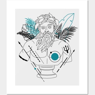 Funny Hipster Poseidon Greek God // Funny Greek Mythology Posters and Art